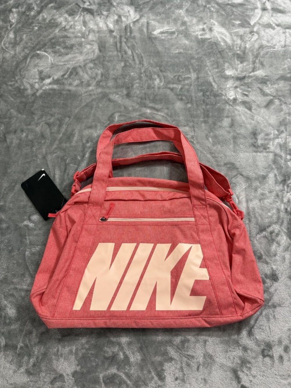Nike Gym Bag Unisex Medium Pink Heathered Duffle Logo Zip Sports Tote Shoulder